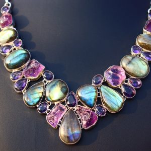 Labradorite Amethyst Necklace - Handmade Vintage Gift