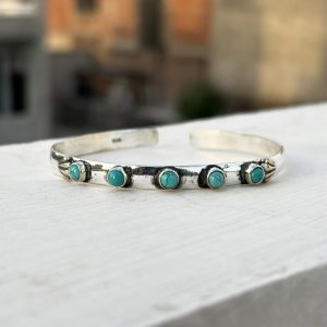 Turquoise Silver Cuff Bracelet 9 inches- Boho Gemstone Jewelry